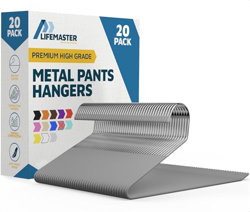 Lifemaster Juego de 20 Perchas de Metal para Pantalones, Elegantes, Antideslizantes, para guardarropa, Ahorro de Espacio, para Pantalones, Mantas y Vaqueros, diseño Abierto, diseño Elegante, Gris