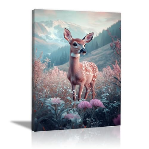 Art mural moderne sur toile cerf rose CUDAOO 40x60cm encadré