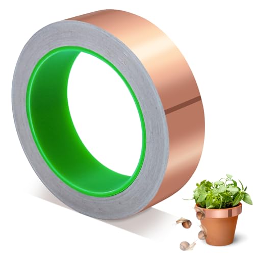 JEKRWNOY Kupferband Gegen Schnecken Selbstklebend Doppelseitig Leitfähig Kupferfolienband-Schneckenband Schneckenschutz für Hochbeet Blumentopf Schneckenschutz Schneckenabwehr(30mm x 20m)