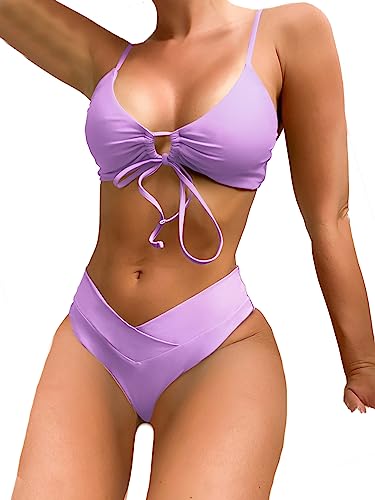 Meetall Women's High Cut String Triangle Bikini Set Swimsuits Sexy Bathing Suits 2 Piece