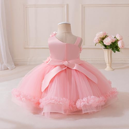 Imekis Flower Girls Dresses: Toddler Tiered Tulle Asymmetric Shoulder Kids Fairy 1St 2Nd Birthday Outfit Photoshoot Baby Formal Wedding Guest Tea Party Spring Pageant Easter Pink 9-12 Months #TOP9