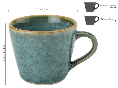 Image of Bodhi House Handmade Reactive Glaze Ceramic Tea Cup Set of 6 Pieces (175 Ml), Stoneware Coffee Mug, Microwave Safe Small Tea Cup, Ideal for Daily use, Casual Gatherings and Gifting, Ocean Green