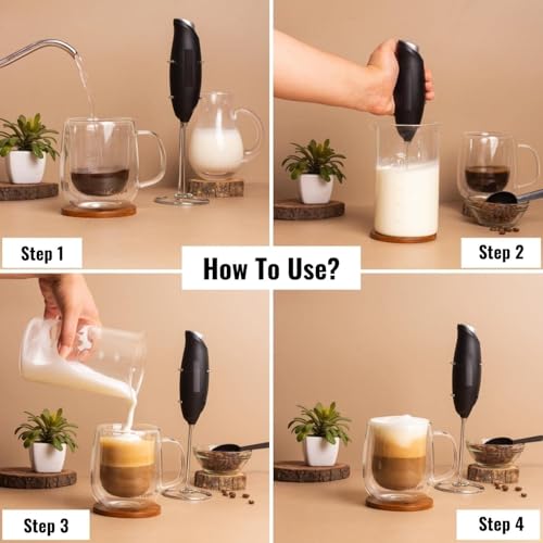 Image of OOTORO Milk Frother Handheld Electric Whisk Beater Foam Maker for Coffee Latte Cappuccino Hot Chocolate Mini Drink Mixer for Kitchen and Travel (Black)