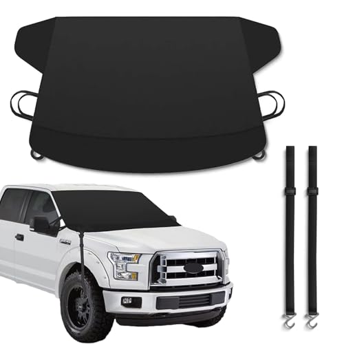 Image of 1 PC Car Front and Rear Windshield Snow Shield, Thickened Car Oxford Cloth Snow and Sunshade All-in-one Cover, Waterproof and Durable Windshield Cover, Universal for Most Cars (Black #1)