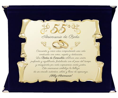 GENÉRICO Targa Per Matrimonio Di Smeraldo – 55° Anniversario Di Matrimonio | Targa Commemorativa In Alluminio Dorato Da 20 X 15 Cm | Regalo Elegante Con Astuccio Di Lusso