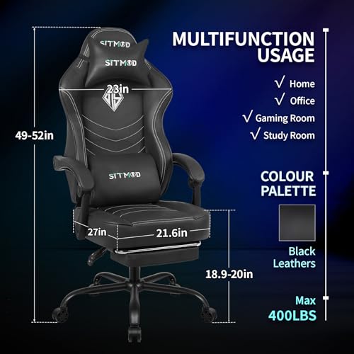 Gaming Chair with Footrest and Lumbar Support, PU Leather Recliner