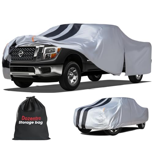 Image of Nissan Titan Truck Cover Custom Fit 2015-2026 Crew Cab Short Bed(5.5'-5.6') with Door Zipper, 10 Layer Outdoor Pickup Truck Cover Waterproof All Weather,Car Tarp for Wind Dust Sun Protection.