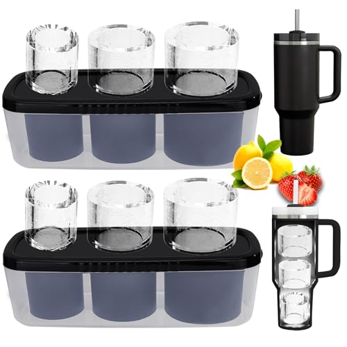 Image of Rhewatin 2pc Tumbler Ice Tray for Stanley/Yeti/Simple Modern etc. 30-40oz Tumblers, Silicone Ice Cube Tray for Tumblers with Bin and Lid, Black