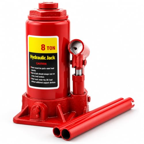 Image of XtremepowerUS 8 Ton Hydraulic Bottle Jack, Heavy-Duty Car Lift Jack with Long Handle, 16,000 lb Capacity for Cars, SUVs, Pickup Trucks, RVs, Trailers, Garage & Auto Repair, Red