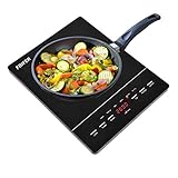 Frifer Placa de vitrocerámica portátil de 2000 W, con sensor táctil y placa de cristal, potencia / temporizador/pantalla LED para todas las ollas