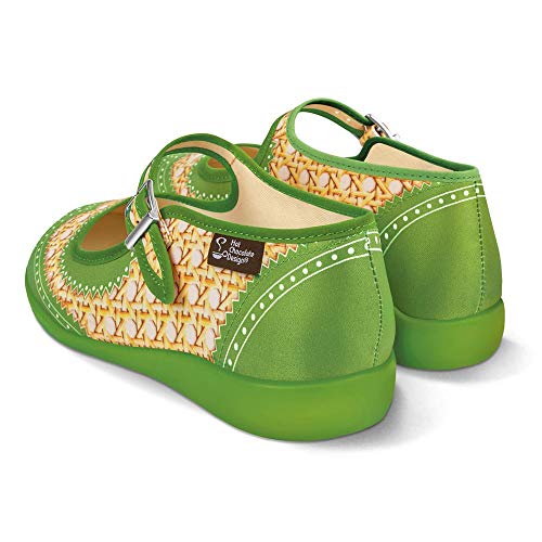 Image of Hot Chocolate Design Chocolaticas Funky Canvas Women's Mary Jane Flat Shoes, Havana Rattan Green, 3 UK