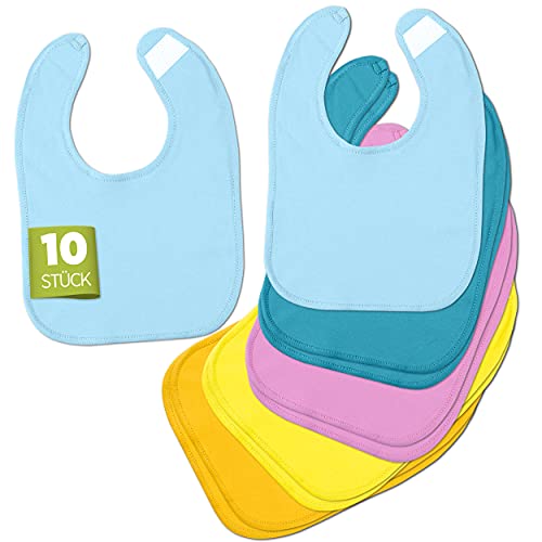 BAYBEE | Babylätzchen 10er Set – Weiche Lätzchen – 100% Baumwolle mit Klettverschluss – Öko-Tex geprüft & BPA Frei - Waschmaschinen geeignet