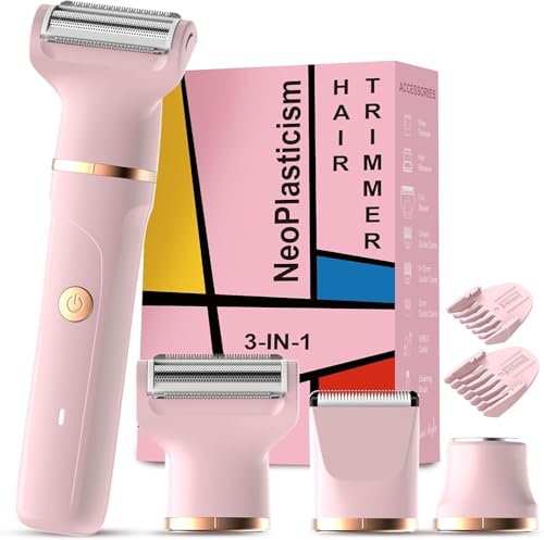 Image of Bikini Trimmer for Women, 3 in 1 Electric Shaver for Womens,Painless Personal Body Hair Groomer,Smooth Hair Trimmer for Pubic Hair,USB-C Charger,IPX7 Waterproof,Ceramic Blades,Pink