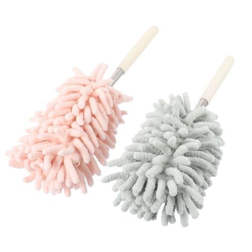 PAMINGONO Lot de 2 Brosses à Poussière en Microfibre Tête Flexible Outil de Nettoyage Ménager Voiture Plumeau Électrostatique Vert Nordique et Rose Nordique pour Surfaces Délicates et