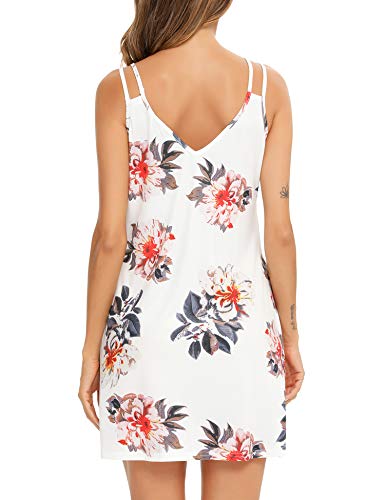 Phizoi Women's Nightgown Print Nightshirt Tank Summer Sleep Dress Plus Size Sleepwear With Pockets S-3Xl(White3,Medium) #TOP5