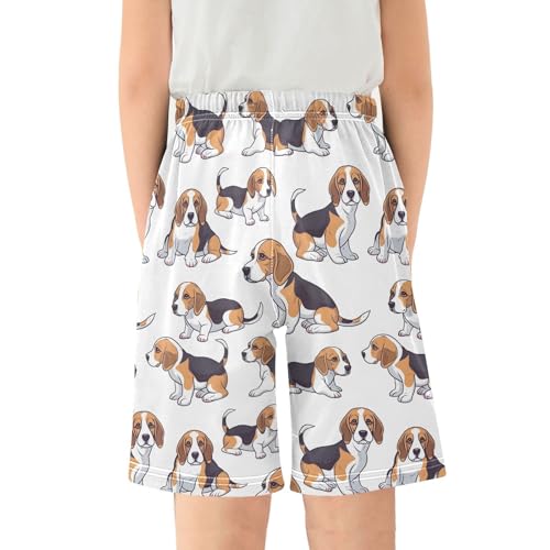 ALAZA Beagle Puppy Dog Animal White Pajama Shorts Elastic Waist Casual Sleep Shorts with Pockets Size 6-142
