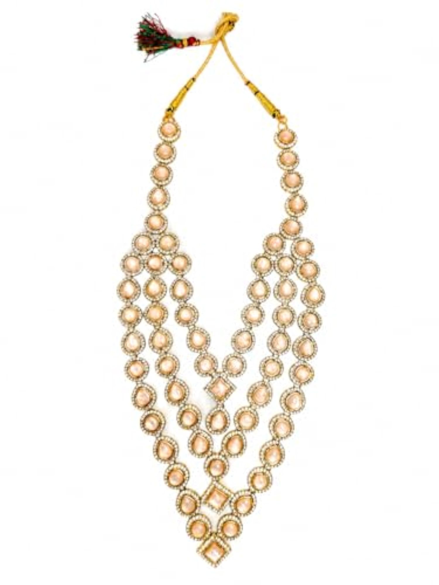 Men's Wedding Kundan Mala Necklace with Peach Stone