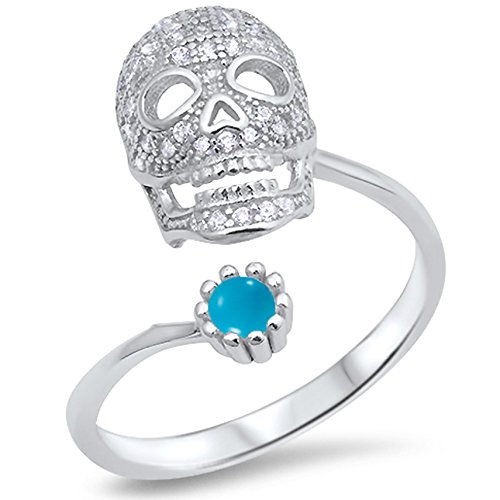 CHOOSE YOUR COLOR Sterling Silver Open Skull Biker Ring