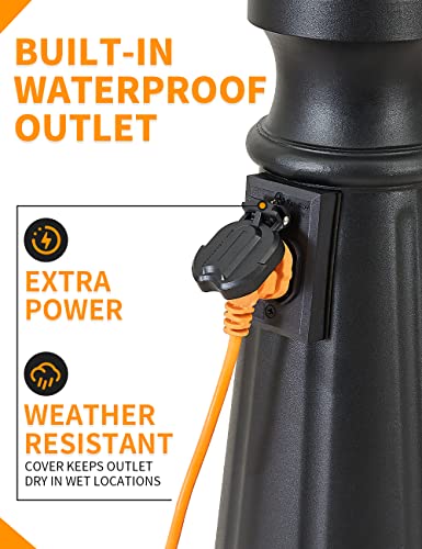 Cmrcozira Triple-Head Street Light With Outlet, Nautical Style Outdoor Post Light, Ip65 Outdoor Lamp Post Lights With Clear Seeded Glass, Outdoor Street Light Matte Black For Street, Garden, Driveway #TOP1