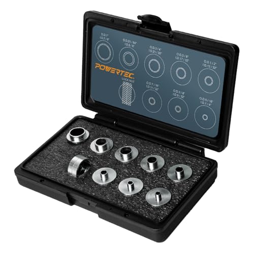 POWERTEC Router Guide Router Bushing Guide Set Router Template Guide 10 Pcs w/Storage Case Fits Porter Cable Style Router Sub Base Plate. Size 5/16 to 1 Router Inlay Kit for Woodworking (71051E)