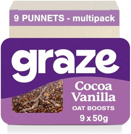 Graze Cocoa Vanilla Oat Flapjacks, Vegetarian Healthy Snacks, High in Fibre, 3 Bars per Punnet, Whole Oats & Natural Flavours - Packaging may vary - (9 x 50g Snacks)