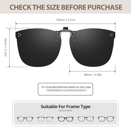 TJUTR Oversized Polarized Clip On Sunglasses Over Prescription Glasses, Flip-Up Metal Clip, Anti Glare UV Protection3