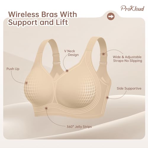 Image of ProKloud Jelly Bras for Women No Underwire Wireless Bra with Support and Lift Full Coverage Plus Size Comfy Seamless Bra