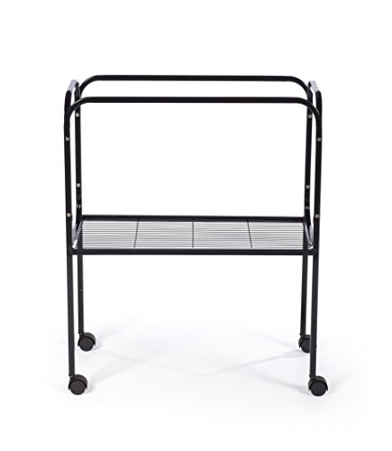 Image of Prevue Pet Products Bird Cage Stand with Shelf - Medium Metal Cage Stand with Rolling Wheels, Bird Stands for Inside, Mid‑Height Shelf for Cage Accessories, Toys, and Storage - Black