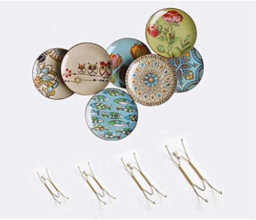DOITOOL 4pcs Invisible Plate Hangers Gold Spring Plate Hooks Decorative Wire Plate Holders Wall Hooks for Decorative Plates and Art 8 Inches