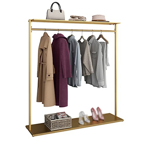 perchero HAIYU Dorado, Riel de Metal para Ropa, Colgador Independiente con Estante de Almacenamiento, Tendedero de Ropa para Dormitorio, Entrada, Fácil Montaje(Size:120cm) Cover