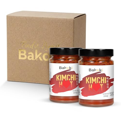 Bakoki Premium 매운 김치 Hot‑Kimchi (Gochugaru) – kimchi coréen épicé au chou napa, traditionnellement fermenté, probiotique et riche en umami, sans arômes artificiels (2 x 300 g)
