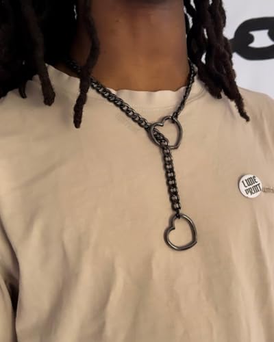 Heart O Ring Slip Chain Necklace for Women,Punk Gothic Stainless Steel Love Cuban Long Chain for Women3