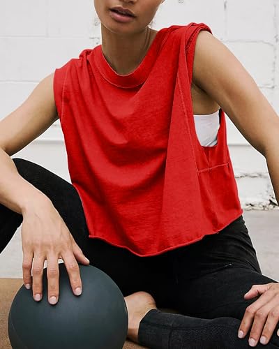 Image of HUGOOME Women Workout Tank Tops Oversized Crop Sleeveless Tee Loose Fit Boxy Basic Yoga Active Summer T Shirts Gym 2026