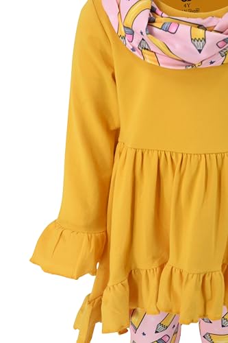 Image of Unique Baby Girls Kids Toddler 3pc Outfit Set Long Sleeve Cotton Blend Tunic Top Leggings and Scarf