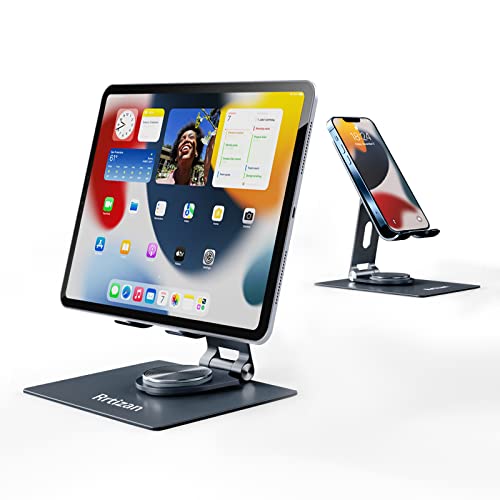 Rrtizan Support pour iPad, Support de Tablette Rotation à 360° Pliable et Réglable, Support de Tablette en Aluminium, Compatible avec iPad Air/Mini, iPad Pro 11/12.9, Kindle, E-Reader (4-12.9)