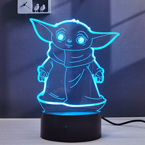 Sosowlight 2 en 1,Yoda bébé, Lampe de bureau illusion 3D, télécommande RVB à 16 couleurs, Veilleuse de bureau pour enfants