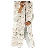 FPMLUXLL Women's Sleeveless Winter Coats Fuzzy Long Faux Fox Fur Vest Warm Mid-Length Vest Tops Fall Winter Fashion Clothes