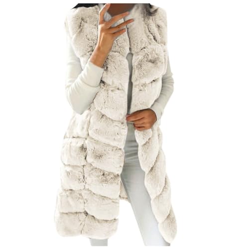 FPMLUXLL Women's Sleeveless Winter Coats Fuzzy Long Faux Fox Fur