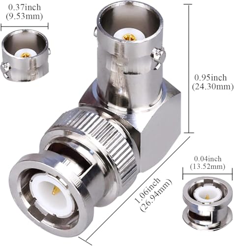 Image of MX BNC Male to BNC Female Right-Angle Adapter - 90 Degree RF Coax Connector for CCTV, Video, Test Equipment & Antenna Systems Pack of 2