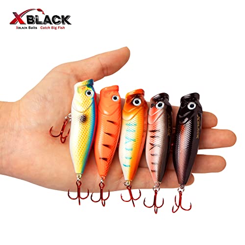 Xblack Popper Fishing Lure Popper Lure Set Hard Fishing Lures Set ‎Popper Lures Saltwater Freshwater 5Pcs Kit For Bass, Redfish, Trout, Walleye, Xblack Baits, Catch Big Fish! #TOP4