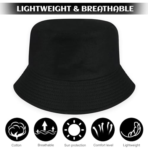 flintronic Fischerhut Bucket Hat, Unisex Baumwolle Smiling Face Hut, Faltbarer Fischerhüte, Outdoor Sommerhut Sonnenhut, Reversibel Freizeithut für Wandern Camping Reisen Angeln (Schwarz)