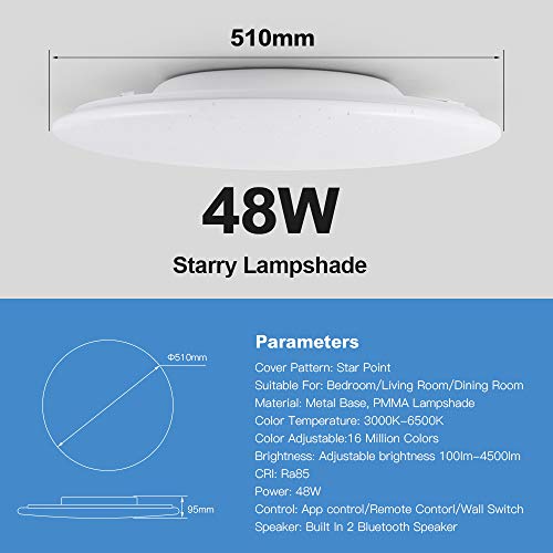 Plafonnier LED avec haut parleur bluetooth et luminaire télécommande - 2