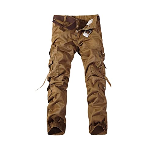 Pantalon tactique militaire homme Haitpant en coton délavé jaune foncé taille 36 avec poches