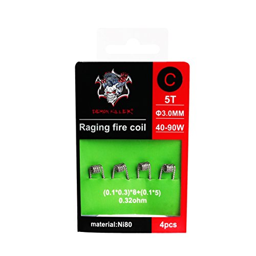 Demon Killer Coils Vape Prebuilt Wires Coils Ni80 - Clapton Coils Préfabriqués, Vapethink Fil de Résistance Wire 4pcs pour RDA / RBA / RTA / RDTA et câblage domestique (0,32ohm Raging Coil C)