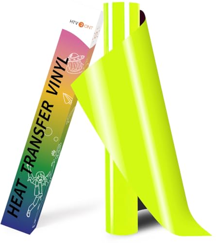 Image of HTVRONT HTV Vinyl Rolls Heat Transfer Vinyl - 12 inch x 8ft Neon Yellow HTV Vinyl for Shirts, Iron on Vinyl for All Cutter Machine - Easy to Cut & Weed for Heat Transfer Design (Neon Yellow)