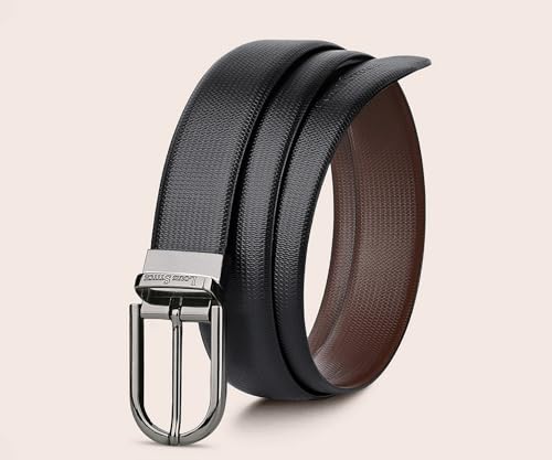 Image of LOUIS STITCH Men's Italian Leather Reversible Belt 1.25 inch (35mm) Handcrafted Formal Waist Strap Officewear Men Gents Boys (Black /Brown) (BE-DCGM)