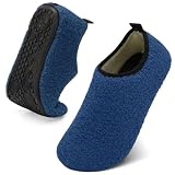 QFH Womens Mens Winter Warm Shoes Indoor Bedroom Slippers Thin Flexible Sole Velvet Lining Slipper with Soft Shoes Collar Dark Blue 6-6.5 Women/5-5.5 Men