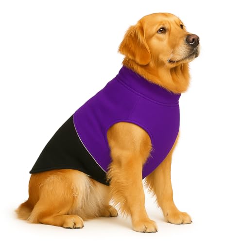Image of The Pets Company Dog Winter Coat Jacket, Clothes, Windproof, Reversible, Light Weight, Washable, Ultra Warm Thick Fleece Lined Dog Vest for Cold Weather Protection, (Purple Black, Large - 26 Inch)