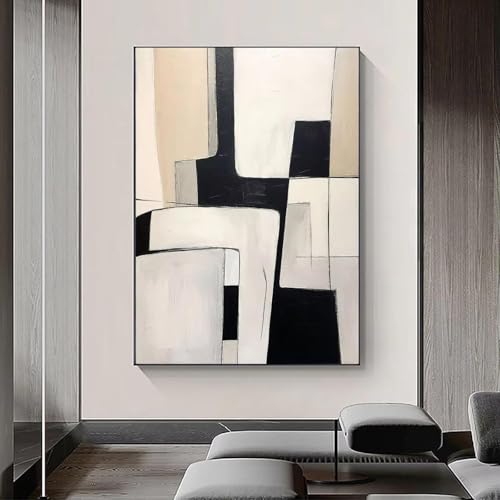 Peinture abstraite noire et beige : la solution pour habiller un grand mur vide