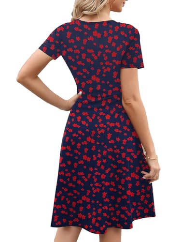 Image of Women's 2026 Fit and Flare Dress Summer Casual Elegant Vintage Floral Printed Work Party A-line Dress with Pockets 162